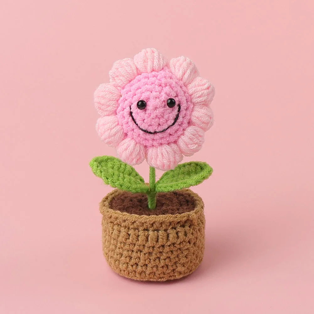 Home Decor Crochet Sunflower in Pot — Hand-Knitted Faux Flower Graduation Gift & Shelf Accent — view 8 of home decor