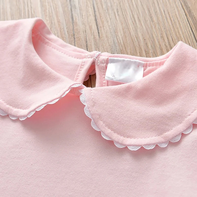 Winter Girls Clothes Short Sleeve T-shirt Tops Cotton Solid Round Neck Casual Bottoming