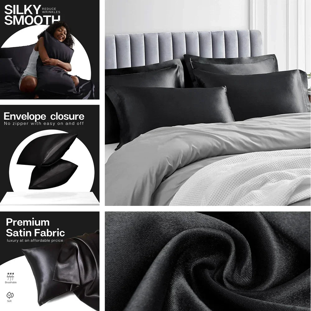 Pack Satin Pillowcases – Cooling, Super Soft Silk-Like Pillow Covers with Envelope Closure — view 3 of home & kitchen
