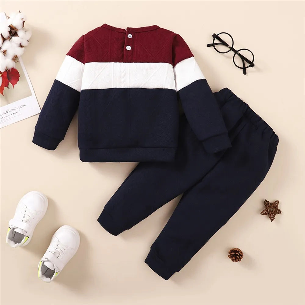 1-6 Years Boys’ 2-Piece Clothes Set – Color Block Sweater + Pants