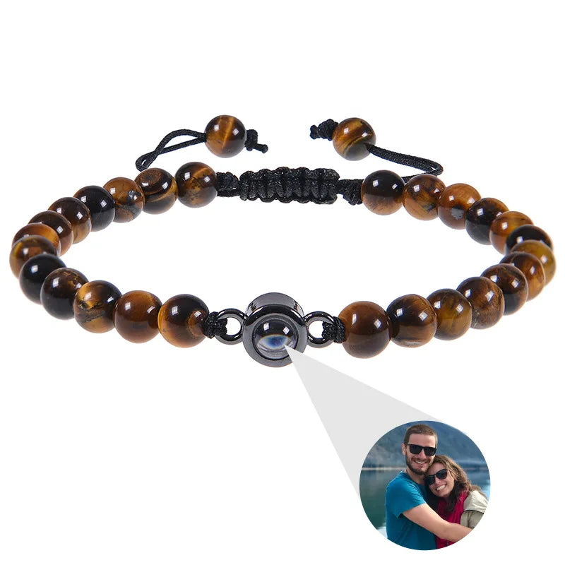 Pearl-Style Custom Photo Projection Bracelet — 6mm Personalized Beads for Couples — view 6 of bracelets
