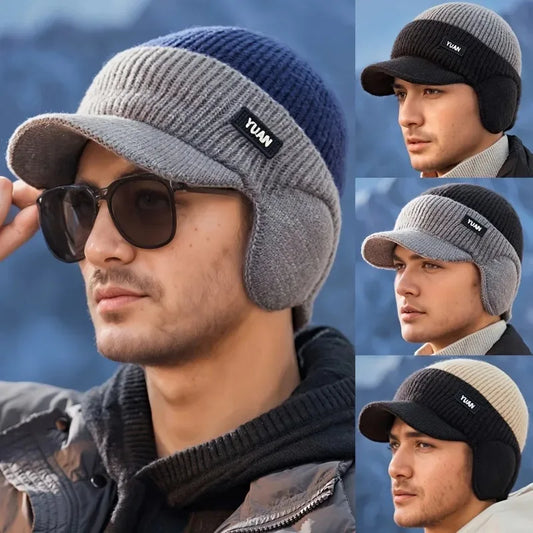 Dual-Tone Knit Baseball Cap — Fall Winter Texture Trend Dad Hat with Ear Protection Couples Set — view 1 of hats & caps