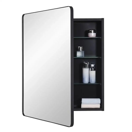 Black Aluminum Bathroom Mirror Cabinet – 24x30” Soft-Close Framed Door