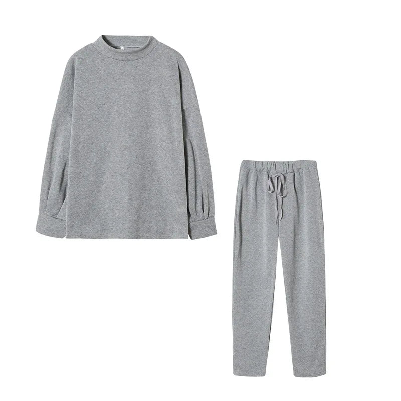 Autumn-Winter 2Pc Tracksuit &mdash; Women&rsquo;s Long-Sleeve Pullover Hoodie + Solid Jogger Pant Set — view 12 of tracksuits