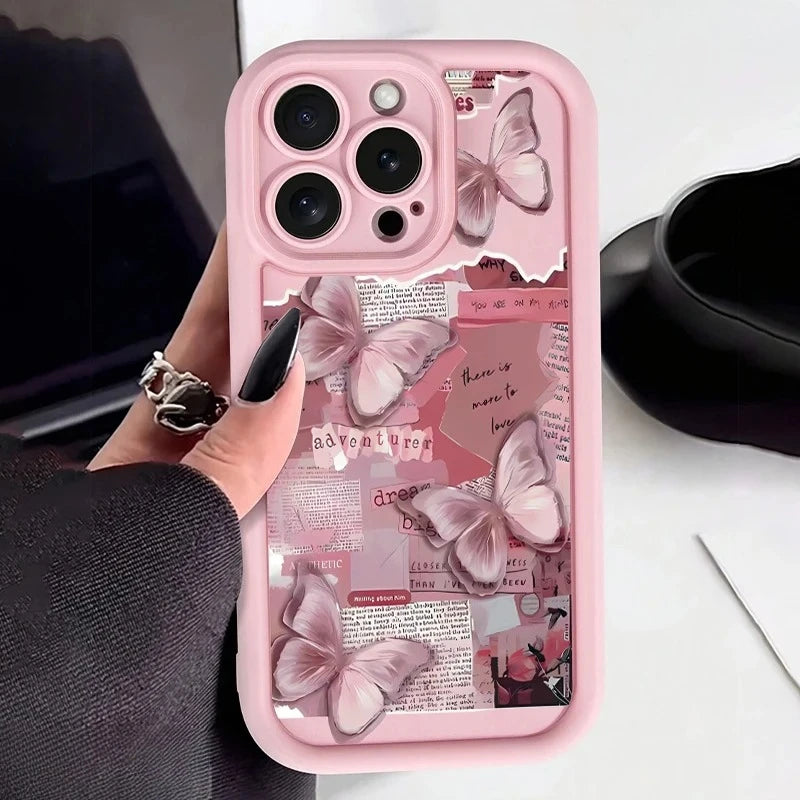 Pink Butterfly Silicone Candy Case for iPhone 11–17 Pro Max Y2K Cute — view 10 of phone cases