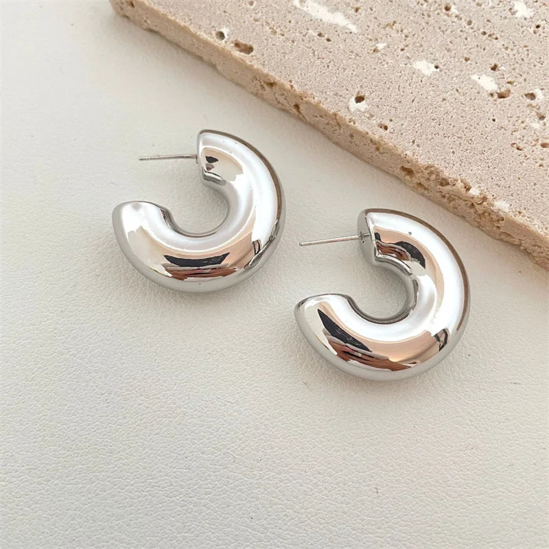 Women's Chunky Dome Drop Earrings — Gold Plated Vintage Teardrop Jewelry — view 6 of jewelry