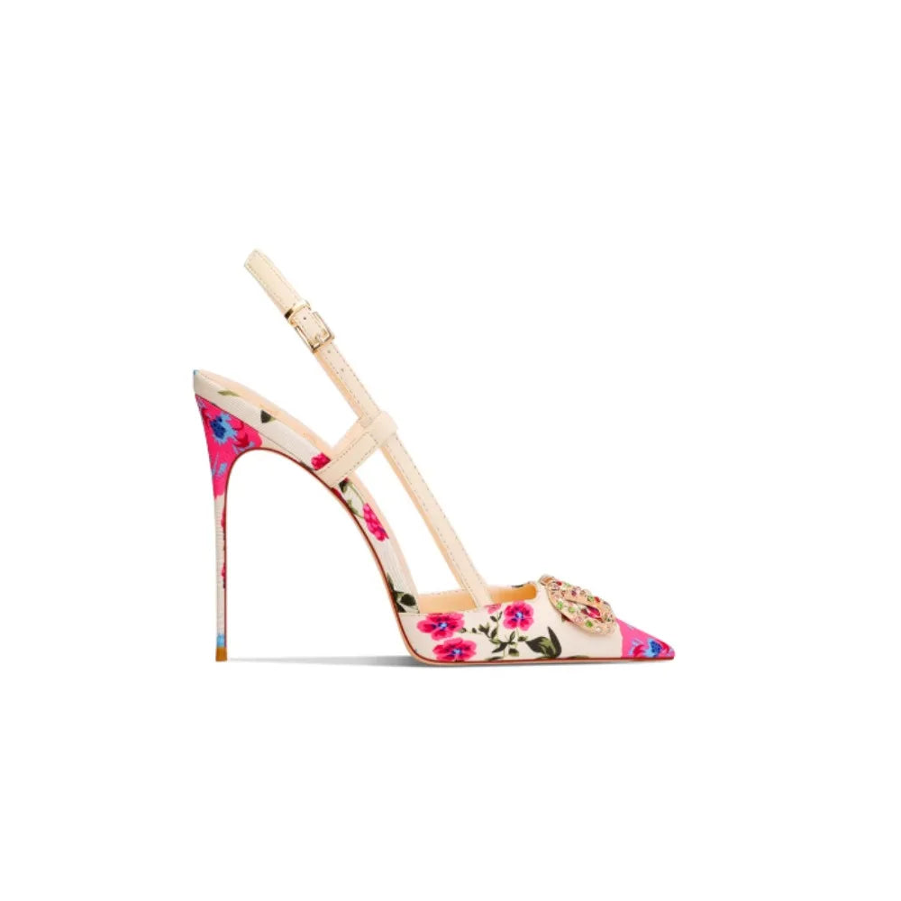 Heels & Pumps — Elegant Black Floral Pointed-Toe Stiletto Heels, Sophisticated Evening Pumps — view 5 of heels & pumps