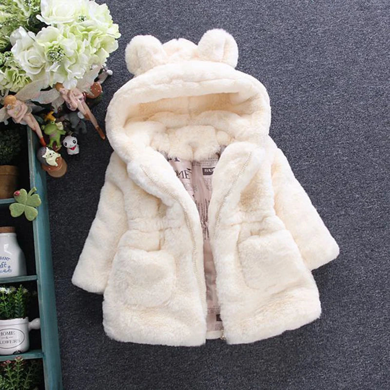 Winter Baby Girls Clothes Faux Fur Coat Fleece Jacket Warm Snowsuit Hooded Parka