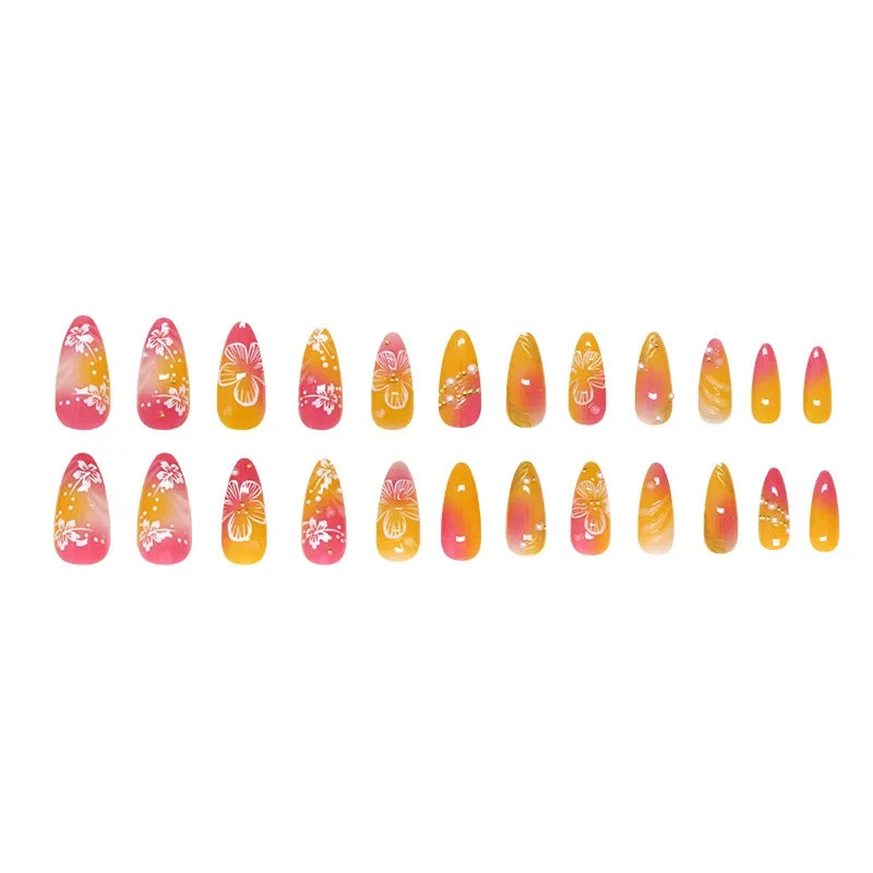 24PCS Random Press-On Nails – Full-Cover Almond Shape Instagram-Style False Nails