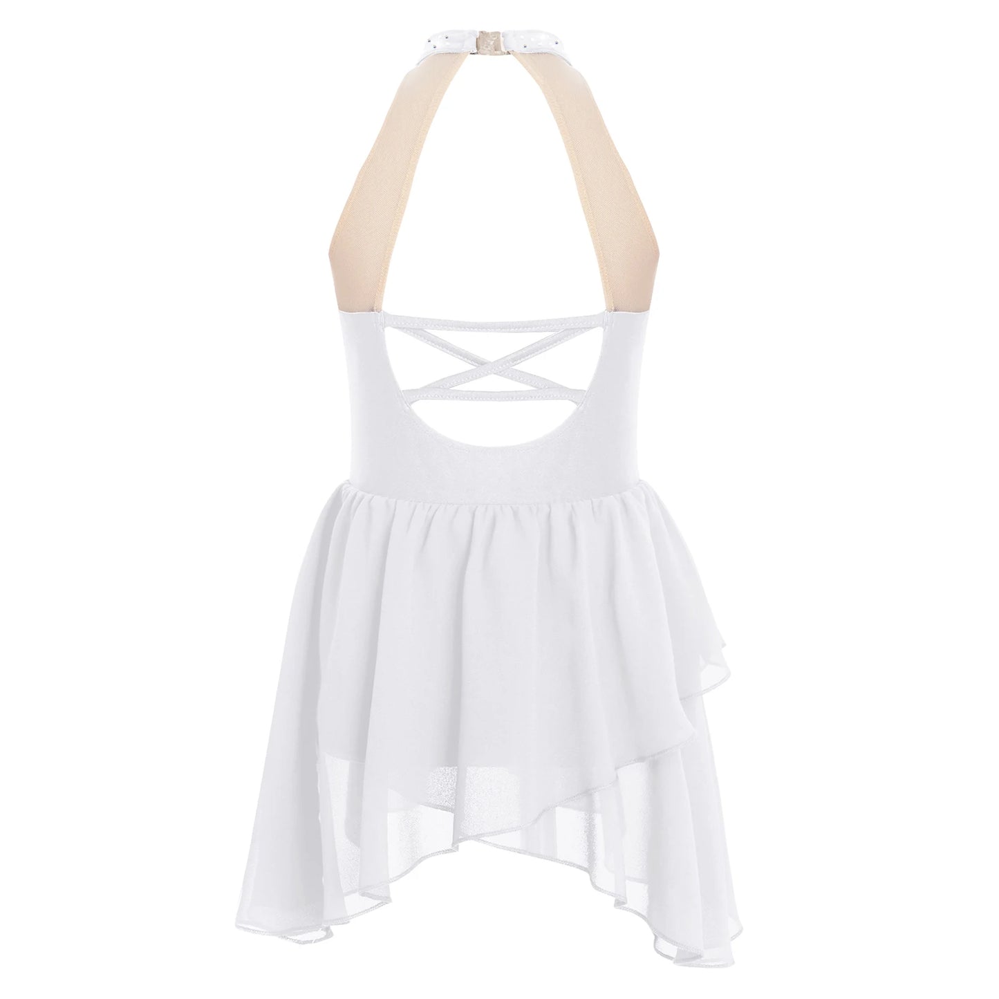 Kids Girls Rhinestone Dance Dress - Ballet Gymnastics Sleeveless Mesh Leotard — view 2 of dance costumes