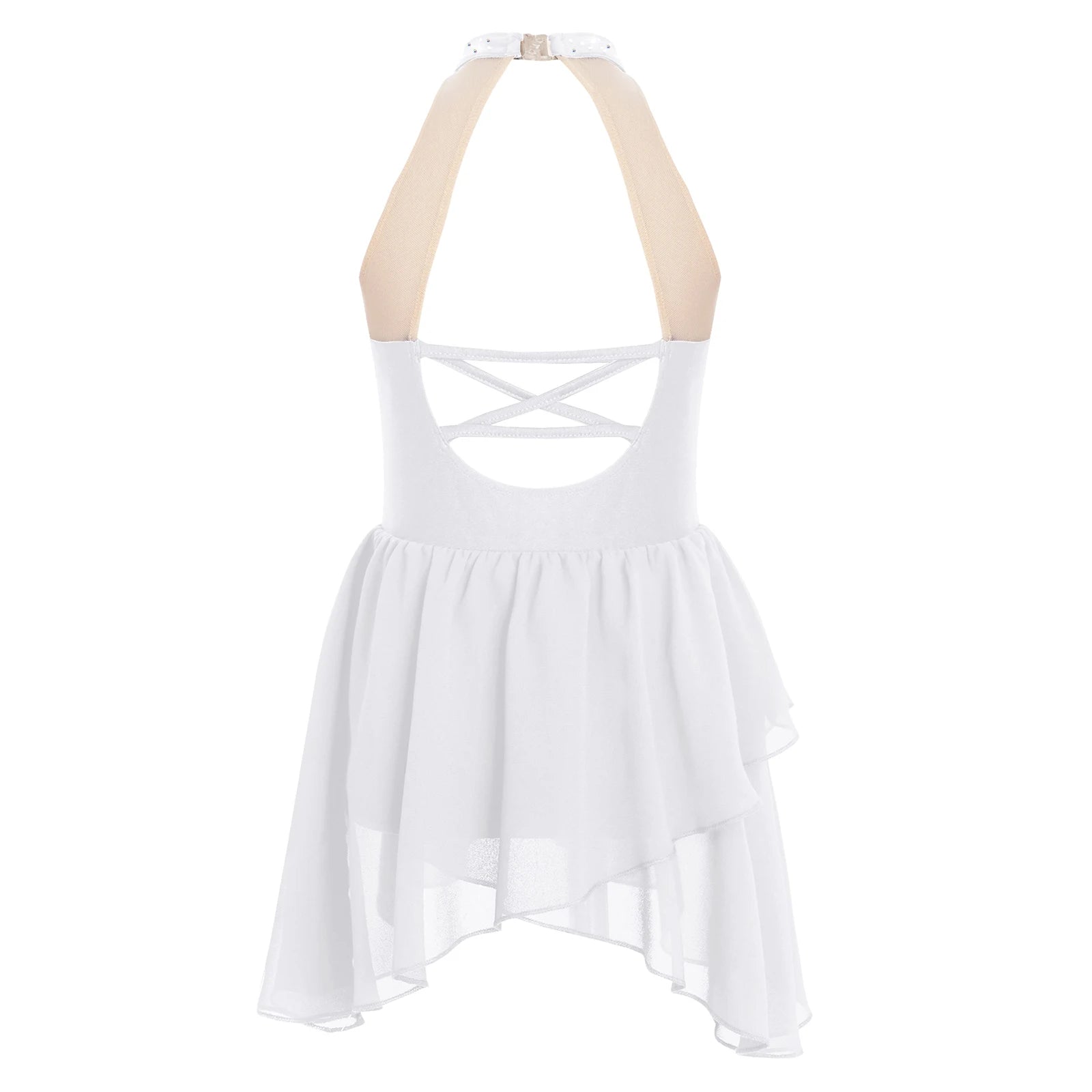 Kids Girls Rhinestone Dance Dress - Ballet Gymnastics Sleeveless Mesh Leotard — view 2 of dance costumes