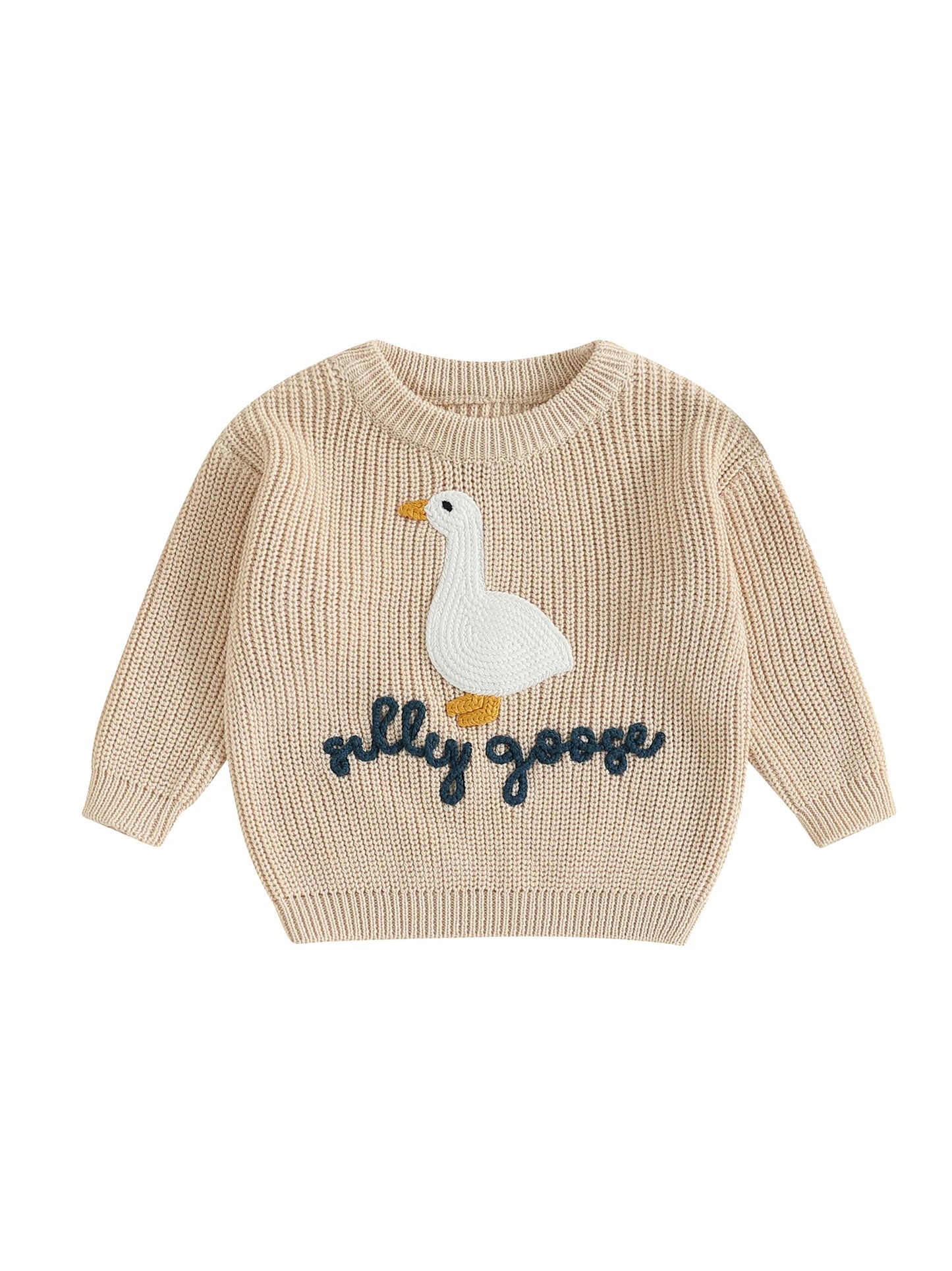 Infant Toddler Duck Embroidered Sweater - Crewneck Long Sleeve Pullover — view 6 of kids tops