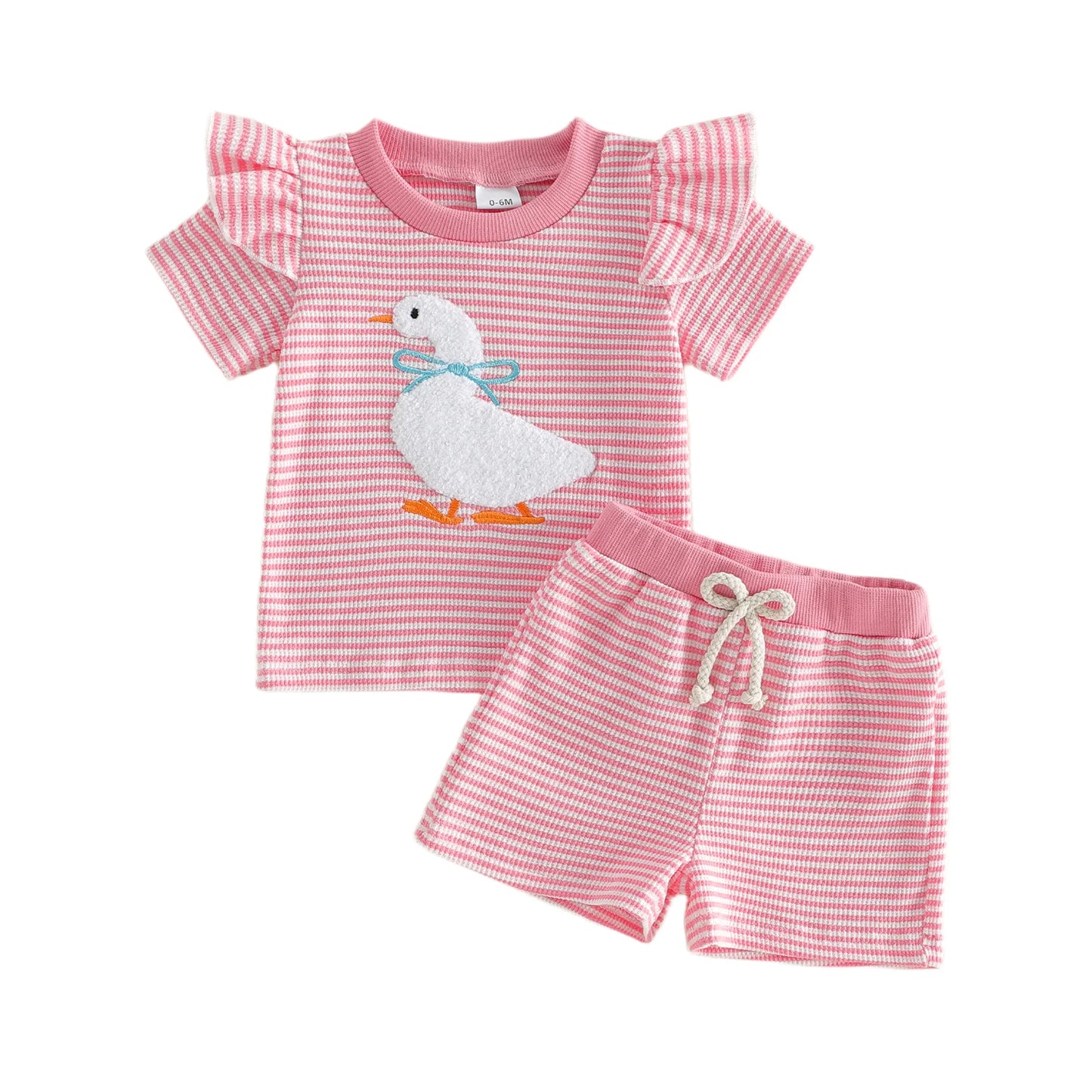 Infant Girl Embroidered Goose Top & Bow Shorts Set - Vintage Smocked Outfit — view 5 of infant sets