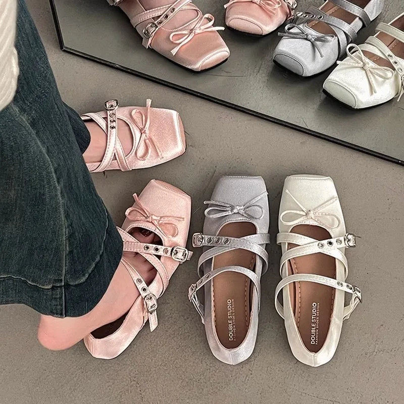 Flats & Ballet — Square-Head Mary Jane Ballet Flats, Summer Slip-On Casual Shoes — view 6 of flats & ballet