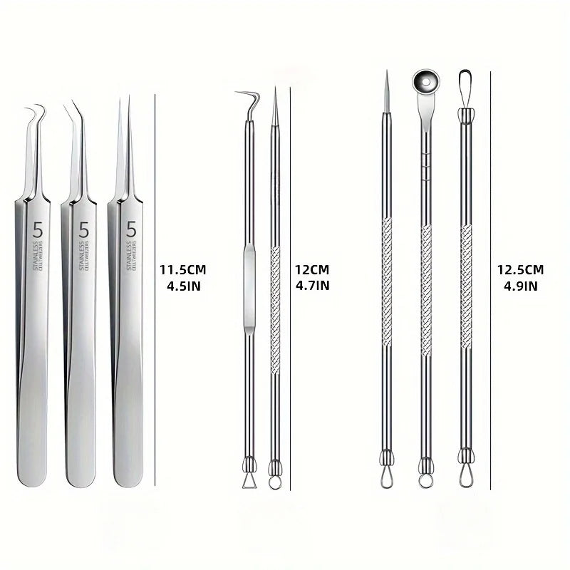 Stainless steel blackhead and pimple extractor skincare tool set — view 3