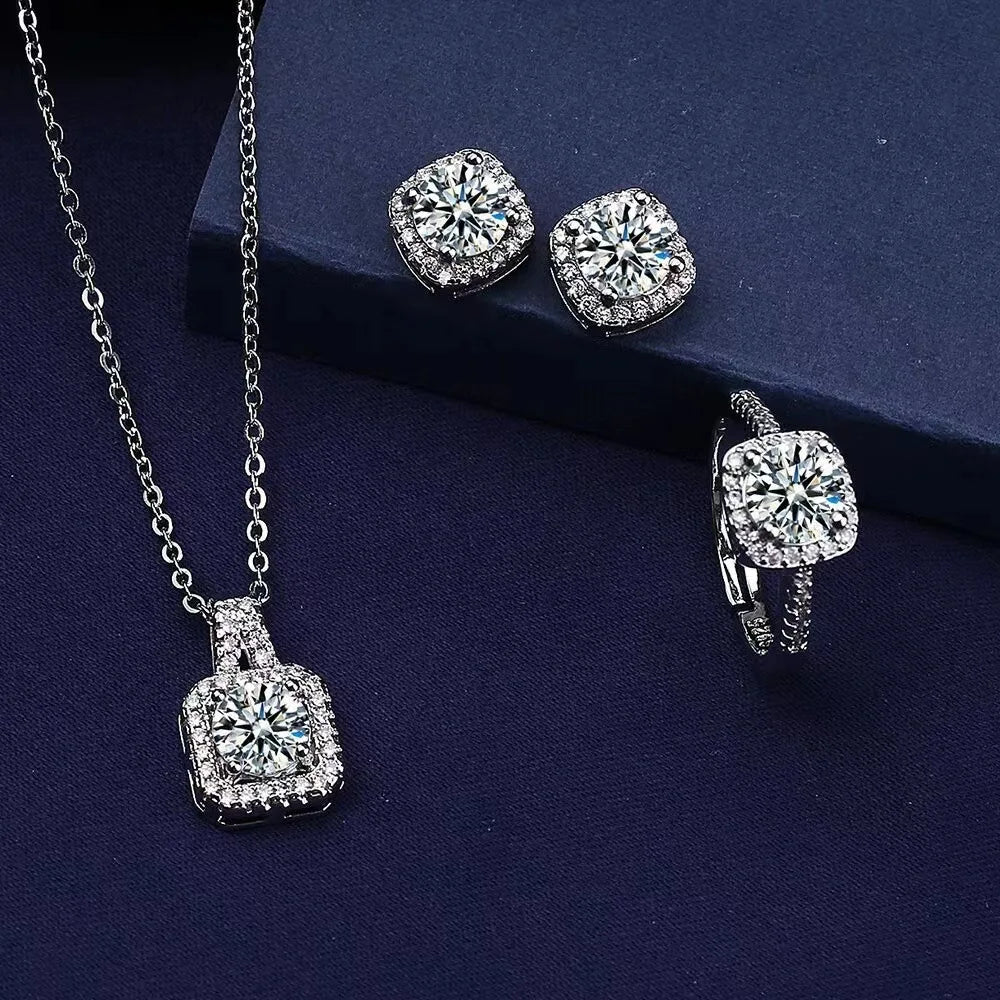 Luxury Cube Crystal Jewelry Set Women's Elegant Necklace Earrings Bracelet Statement Set — view 3 of jewelry sets