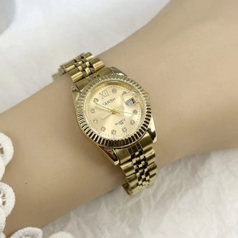 Women's Golden Steel Watch — Diamond Fashion Luxury Quartz Wristwatch — view 5 of watches