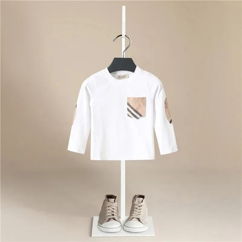 Spring Autumn Kids Boy Girls Cotton T-shirt Toddler Solid Casual Long Sleeve Top Tee for Children Soft Korean Style Tops Clothes