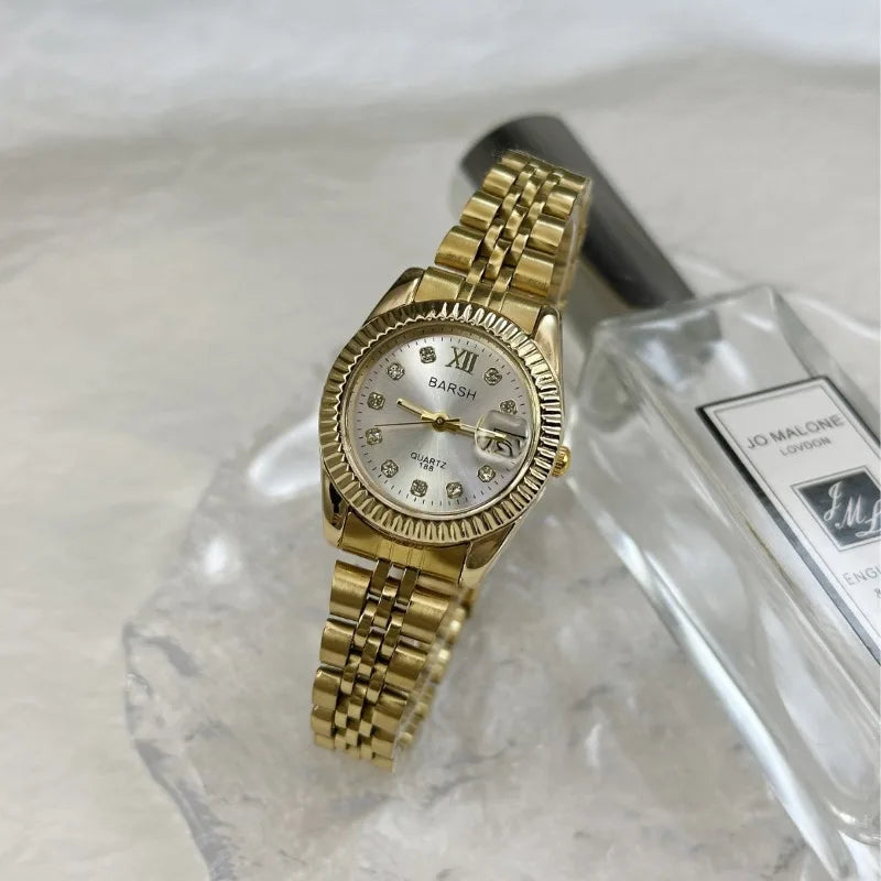 Women's Golden Steel Watch — Diamond Fashion Luxury Quartz Wristwatch — view 4 of watches