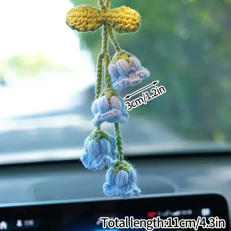 Home Decor Crochet Flower Pendant — Hand-Knitted Car Interior Hanging Decor & Bag Accessory