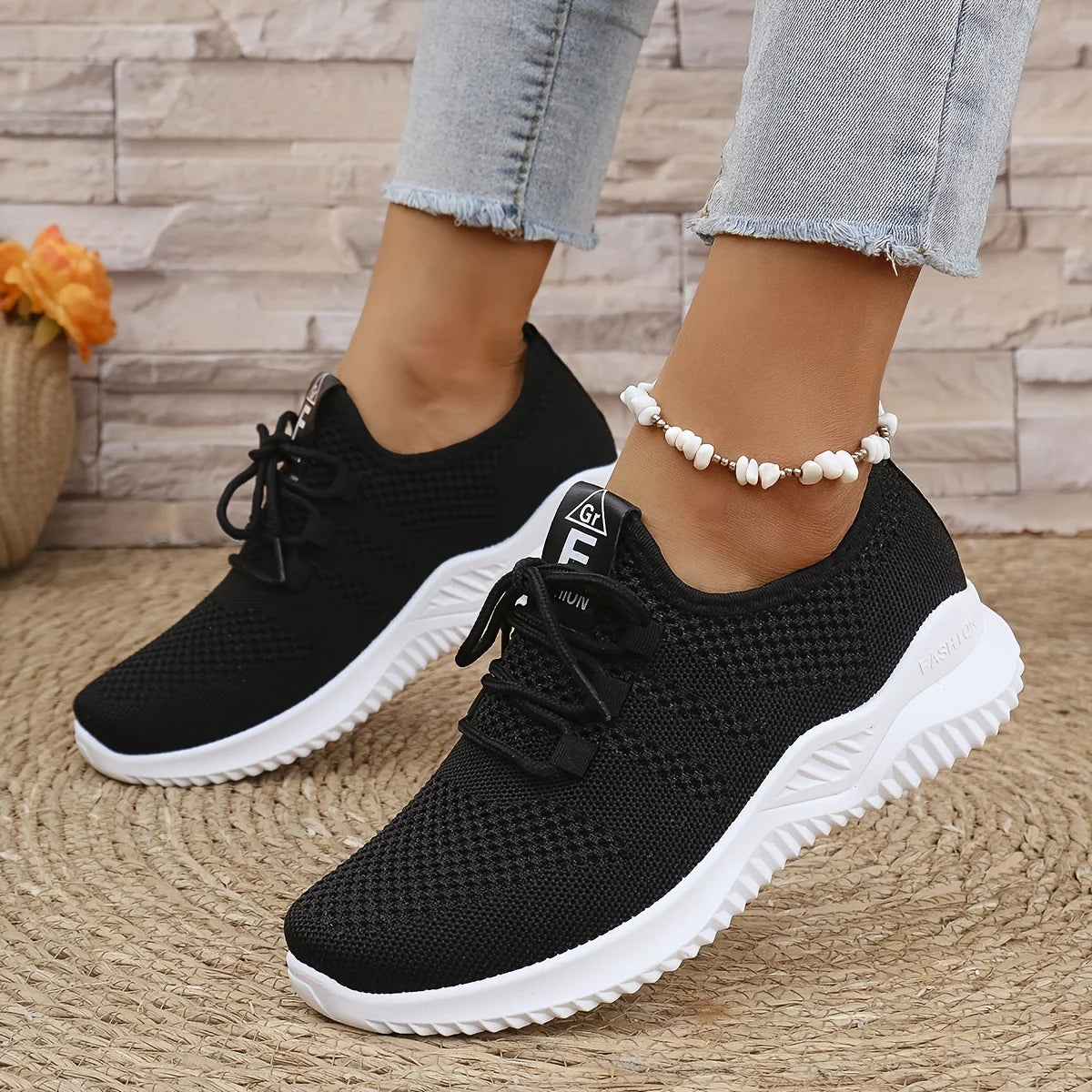 All-Season Women's Knit Sneakers — Soft-Sole Solid Color Running Tennis Workout Flats — view 5 of sneakers