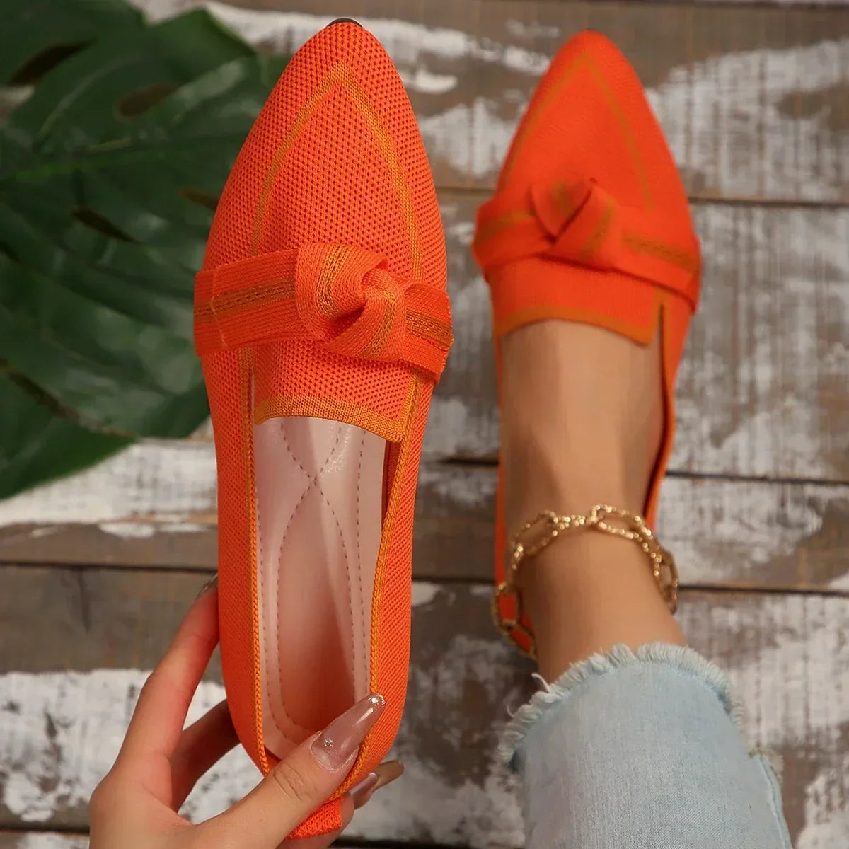 Flats & Ballet — Knit Pointed-Toe Quiet-Luxury Flats, Breathable Solid-Color Slip-Ons — view 3 of flats & ballet
