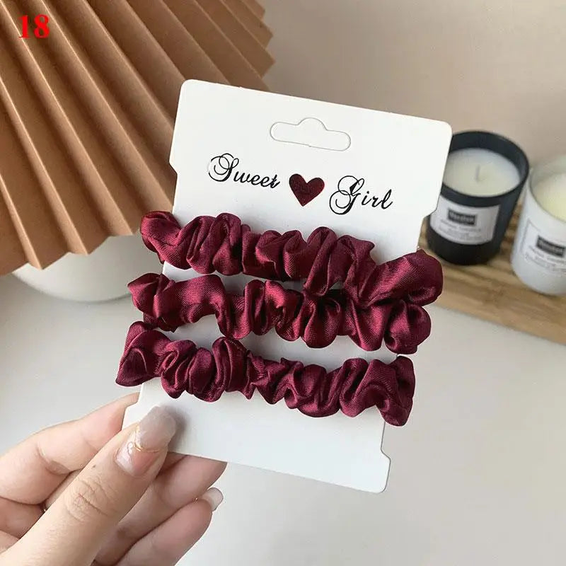 3pcs Beautiful Rubber Hair bands Hair tie Hair Accessories Satin Elastic Pigtails Ponytail Summer Women Children Candy Color — view 13 of product