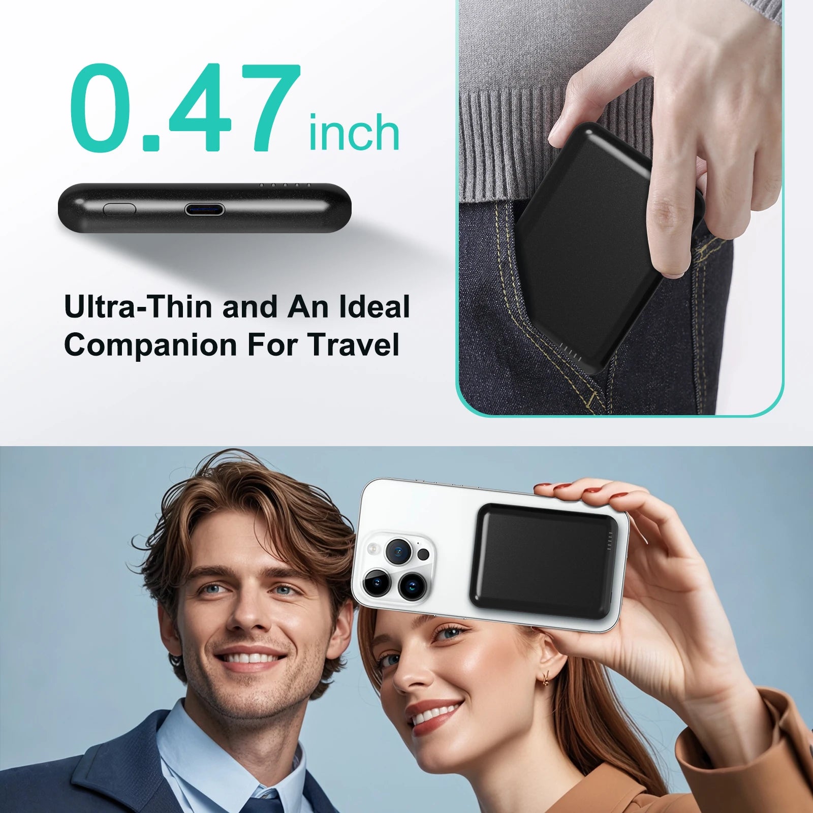 Magnetic 5000mAh Wireless Power Bank for iPhone 16/15/14 MagSafe with USB-C — view 6 of power banks