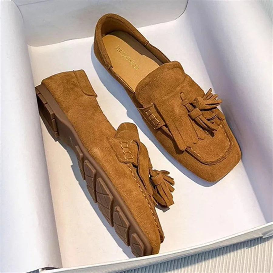 Flats & Ballet — Fringed Square-Toe Ballet Flats, Comfort Walking Driving Loafers — view 1 of flats & ballet