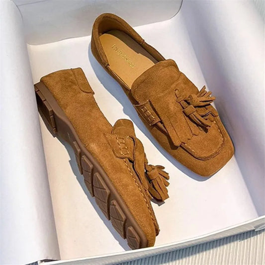 Flats & Ballet — Fringed Square-Toe Ballet Flats, Comfort Walking Driving Loafers — view 1 of flats & ballet