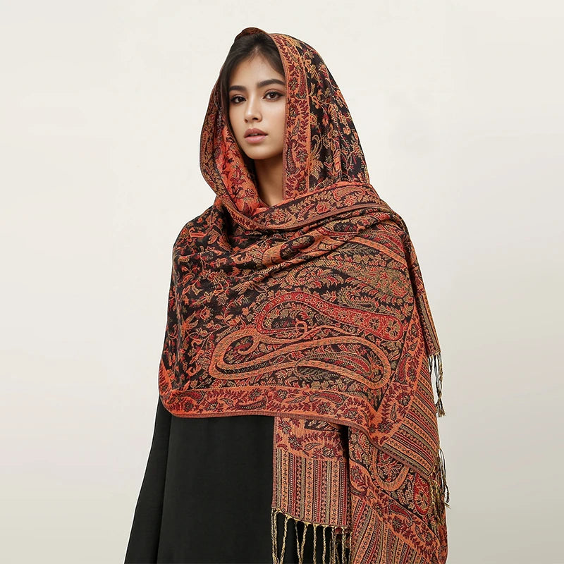 Bohemia Hijab Scarf Pashmina — Cashmere Modest-Fashion Long Shawl, Boho Print Head Wrap — view 5 of scarves & wraps