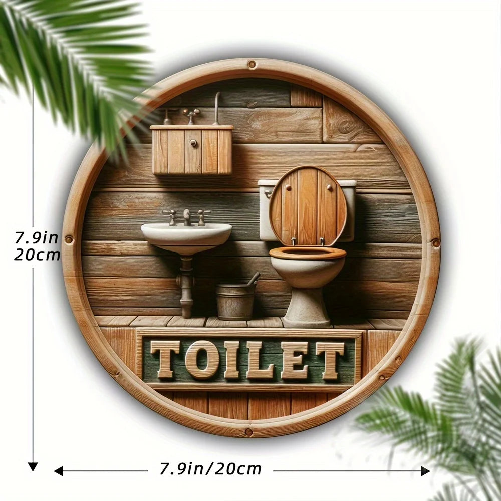 Home Decor Country Farmhouse Wooden Toilet Sign — Charming Dwarf Design 8x8 in Round Wall Decoration — view 5 of home decor