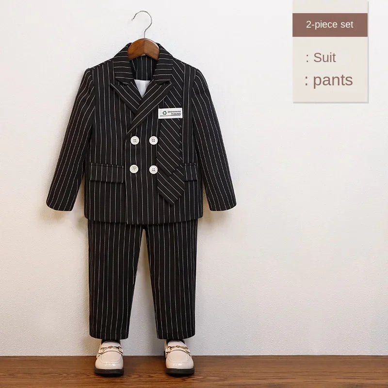 Boys Suits for Weddings Handsome Striped Kids Birthday Blazer Set Formal Children School Host Piano Performance Costumes 4 6 8 Y