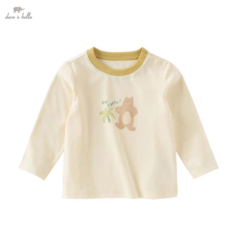 Dave Bella Children Long sleeved T-shirt 2025 Spring Boys Girls Baby Base Shirt Comfortable Cartoon Animal Print Tops DB1250900