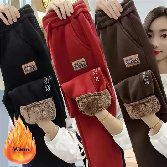 Women Winter Lambwool Sweatpants Womens Casual Warm Haren Pants Thick Plush Velvet