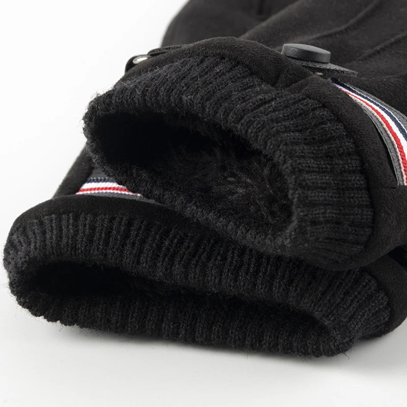 Velvet-Lined Suede Cycling Gloves — Windproof Touchscreen Winter Driving Gloves for Men — view 2 of gloves