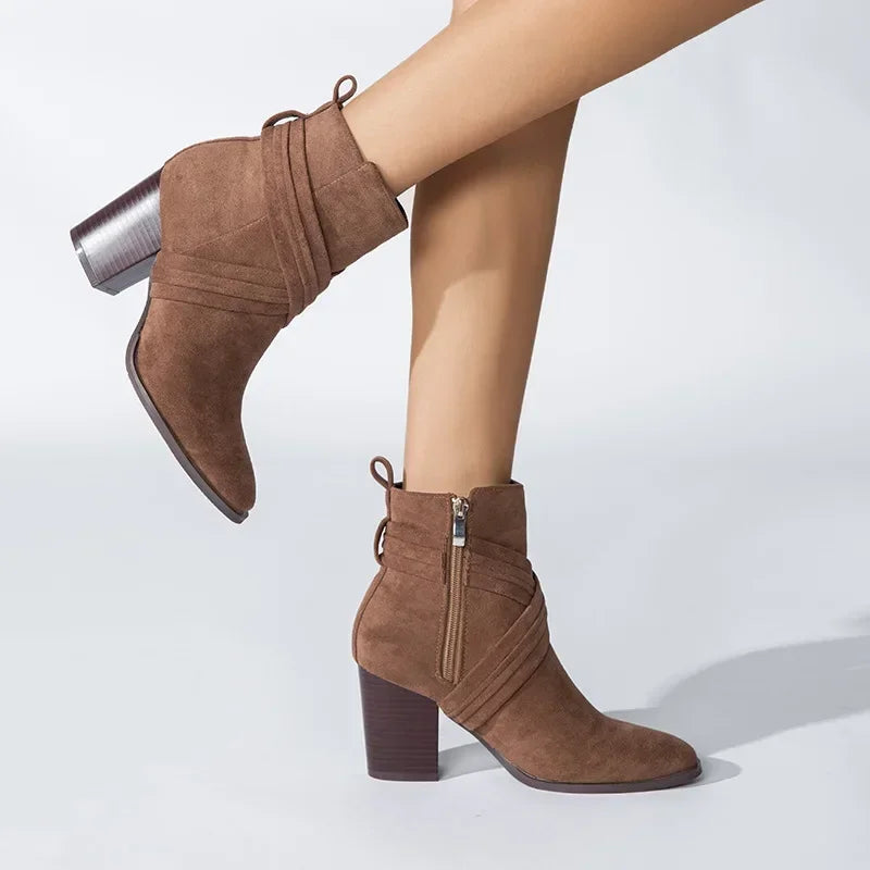 Pointed-Toe High-Heel Ankle Boots — Zipper Pump Booties for Autumn — view 5 of boots