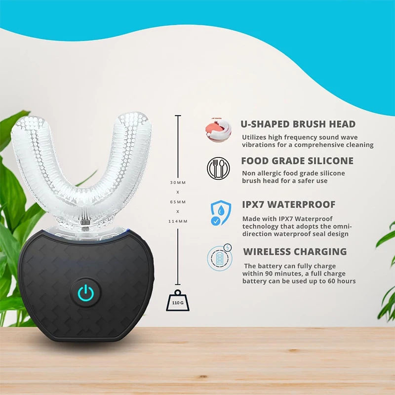 Intelligent Automatic U Type Modes Tooth Brush Sonic Electric Toothbrush USB Rechargeable Tooth Whitening Blue Light