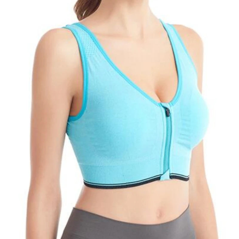 Running Fitness Sports Bra — Front-Zipper Shockproof Wireless Seamless Brassiere — view 3 of sports bras