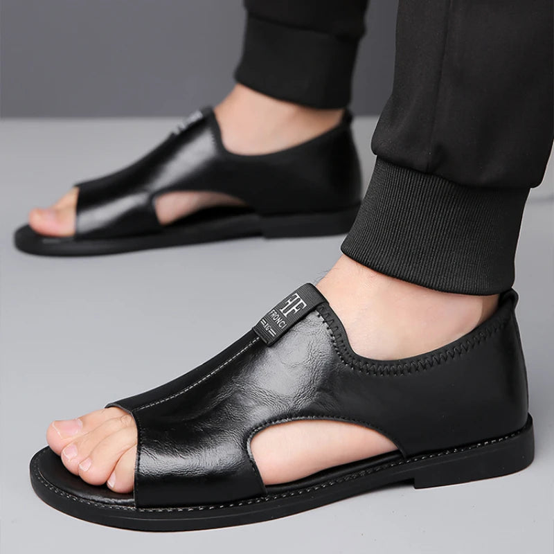 Summer Sandals Men's Genuine Leather Flat Slippers — Casual Beach Slip-On Sandals — view 5 of summer sandals