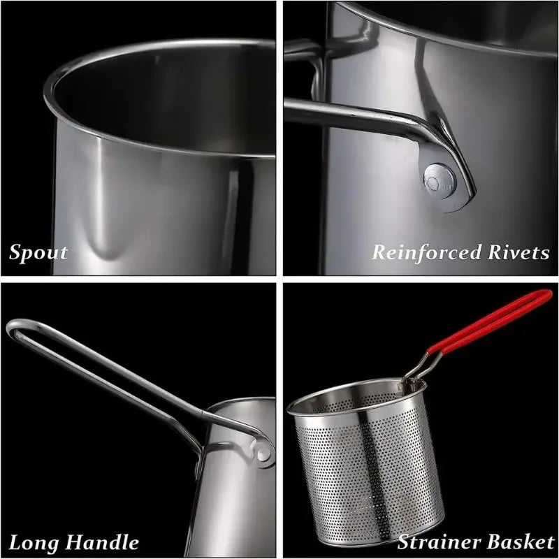 Deep Frying Pot Stainless Steel Kitchen Fryer with Strainer Basket Tempura Chicken Donut Fryer with Lid — view 5 of cookware