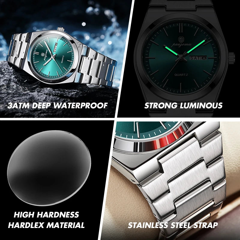 PAAZOMU Men's Chronograph Watch — Stainless Steel Waterproof Luminous Quartz Wristwatch — view 2 of watches