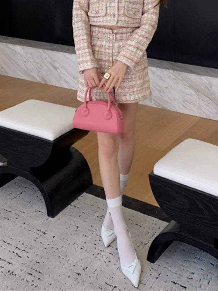 Female Tweed Shorts with Belt Autumn 2023 Women's Sequin High Waist Fashion Zipper Shorts