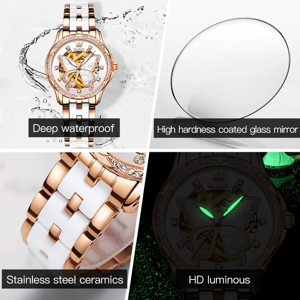 OLEVS 6622 Women's Butterfly Dial Watch — Luxury Diamond Quartz Wristwatch — view 6 of watches
