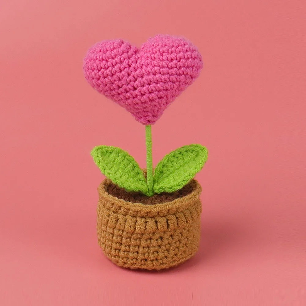 Home Decor Crochet Sunflower in Pot — Hand-Knitted Faux Flower Graduation Gift & Shelf Accent