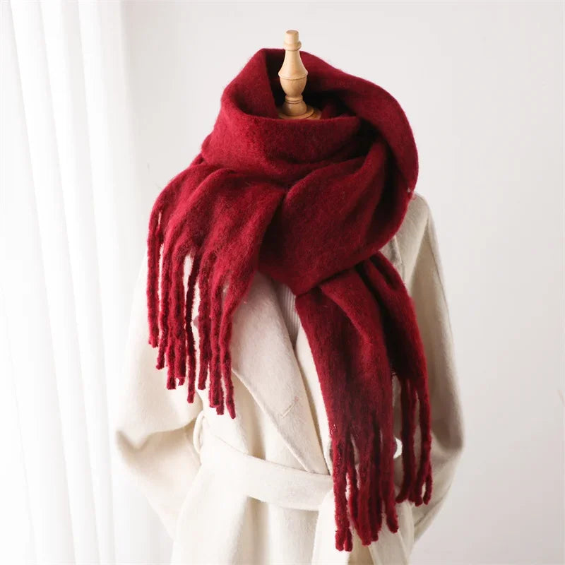 Winter Scarf Women Chunky Tassel — Cashmere Warm Pashmina Blanket Wrap Big Tassel Long Poncho — view 10 of scarves & wraps