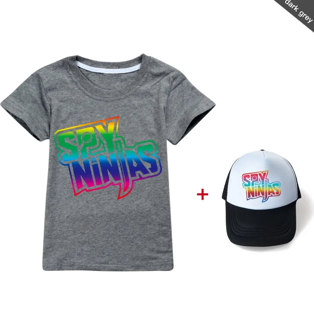 Spy Ninjas Kids T-Shirt & Cap Set – Cotton Cartoon Tracksuit for Boys & Girls