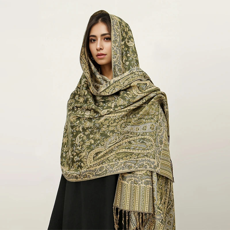 Bohemia Hijab Scarf Pashmina — Cashmere Modest-Fashion Long Shawl, Boho Print Head Wrap — view 11 of scarves & wraps