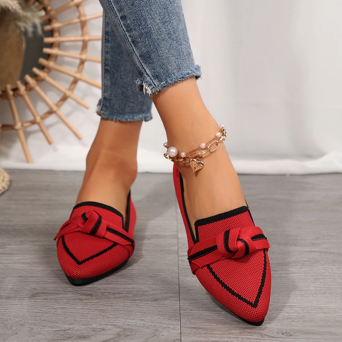 Flats & Ballet — Knit Pointed-Toe Quiet-Luxury Flats, Breathable Solid-Color Slip-Ons — view 2 of flats & ballet