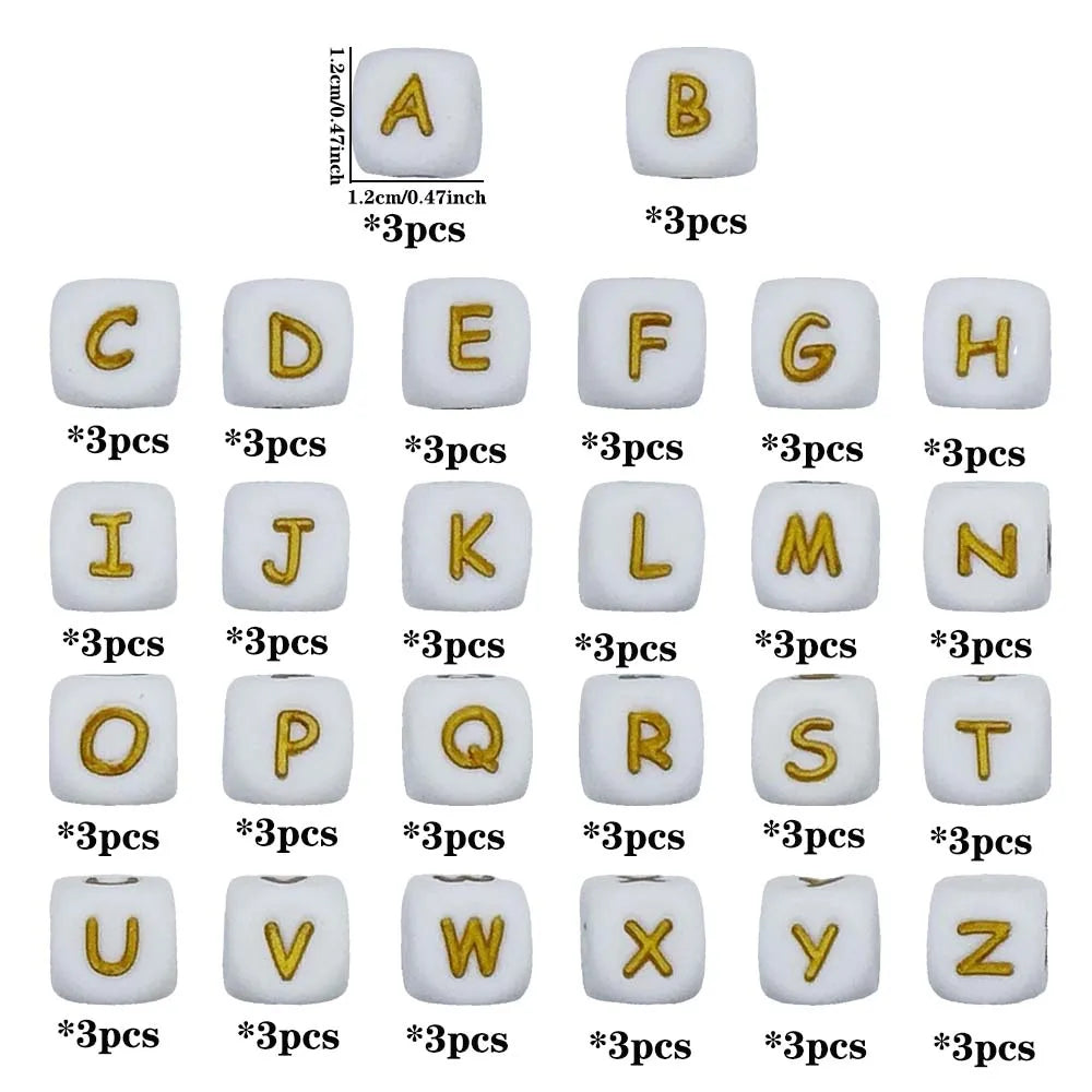 Pearl & Silicone Letter Beads 78pc 12mm — DIY Necklace Bracelet & Pen Charms — view 19 of beads